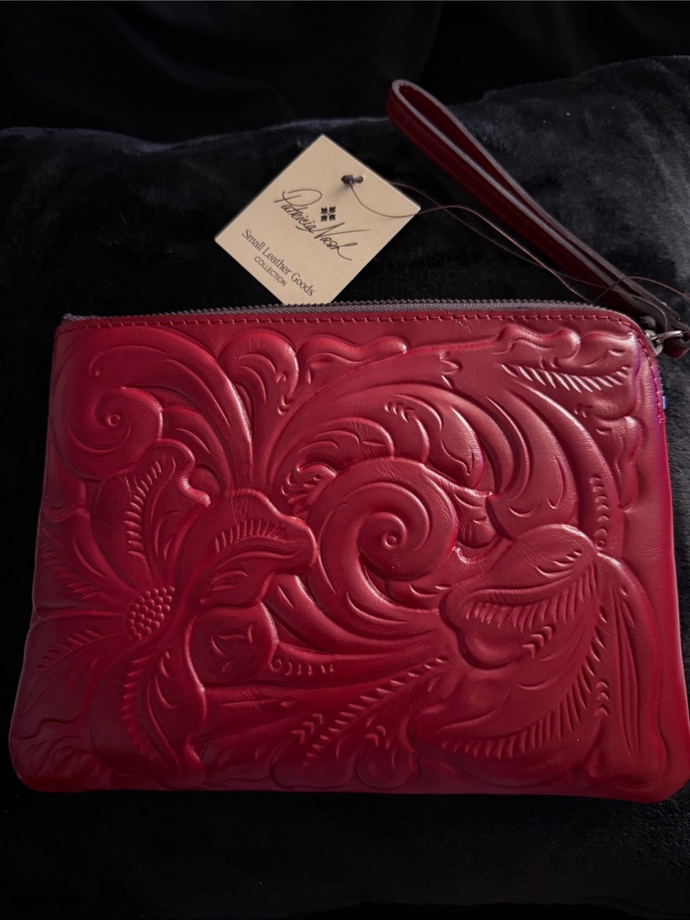Patricia Nash Crimson Embossed Leather Wristlet Clutch